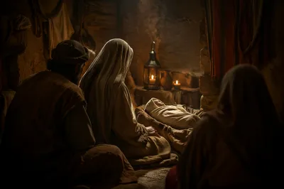 Candlelit Christmas Nativity in Rustic Stable