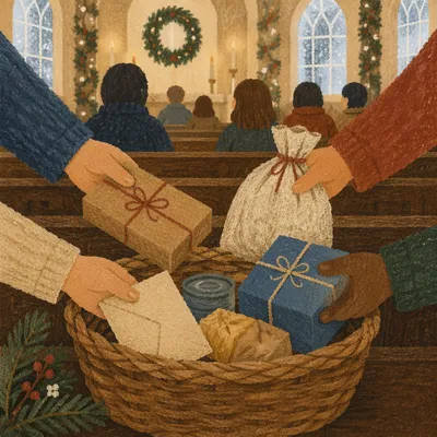Christmas Offering Basket in Warm Church