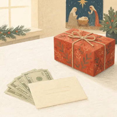 Christmas Offering Gift Box on White Table