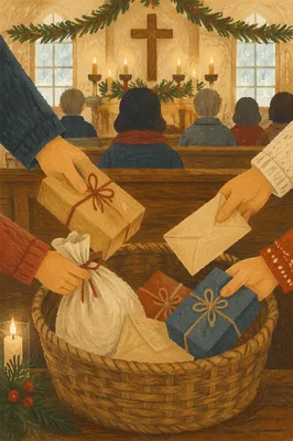 Christmas Offering Basket in Warm Church
