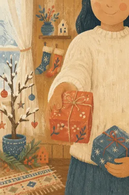 Christmas Offering Gift Giving in Cozy Church