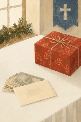 Christmas Offering Gift Box on Church Table