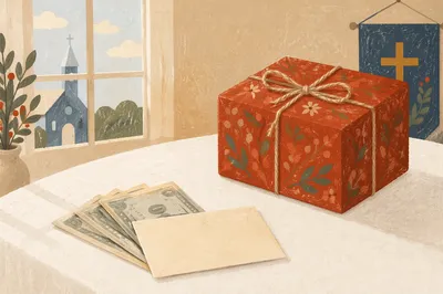 Christmas Offering Gift Box on Church Table