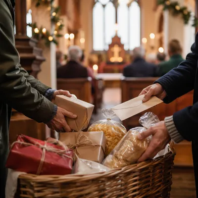 Christmas Offering Basket in Warm Church