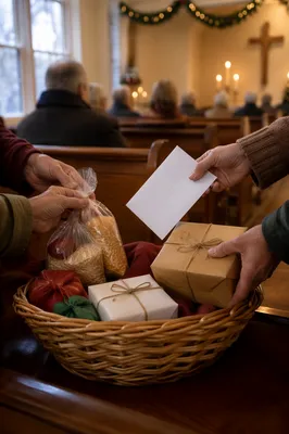 Christmas Offering Basket in Warm Church