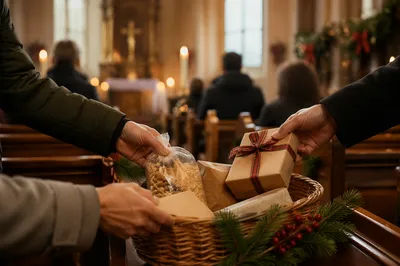 Christmas Offering Basket in Warm Church