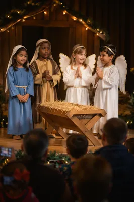 Children in Christmas Pageant on Stage