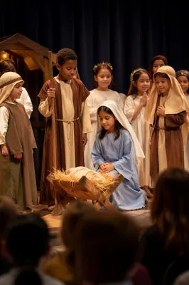 Children in Christmas Pageant on Stage