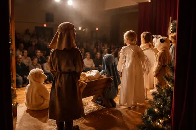 Children Christmas Pageant by Manger Stage
