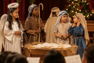 Children in Nativity Costumes on Stage