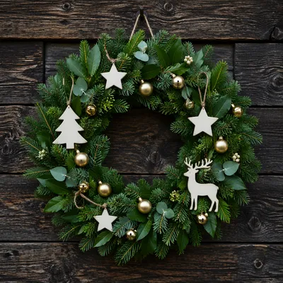 Rustic Christmas Wreath on Wooden Door