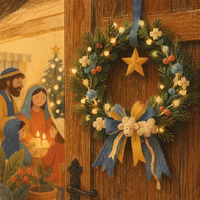 Handmade Christmas Wreath on Rustic Door