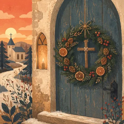 Handmade Christmas Wreath on Chapel Door