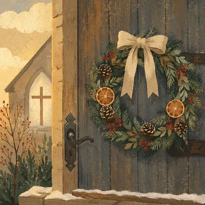 Handmade Christmas Wreath on Chapel Door