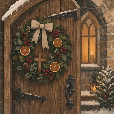 Handmade Christmas Wreath on Chapel Door