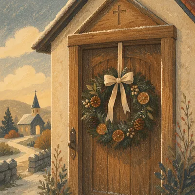 Christmas Wreath on Countryside Chapel Door
