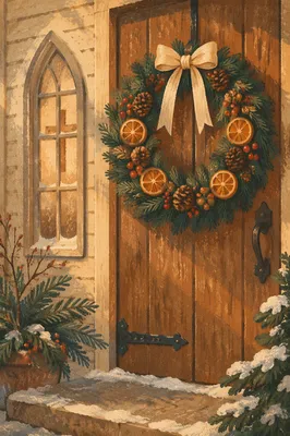 Christmas Wreath on Weathered Chapel Door