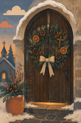Christmas Wreath on Weathered Chapel Door