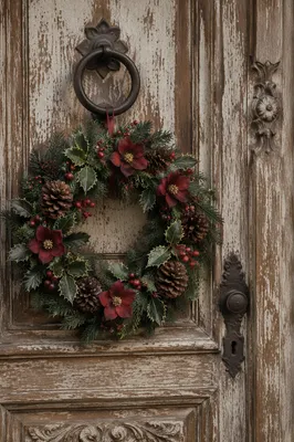 Rustic Christmas Wreath on Weathered Door