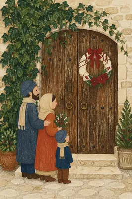Rustic Door With Handmade Christmas Wreath