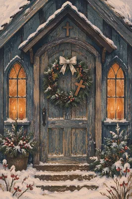 Christmas Wreath on Weathered Chapel Door