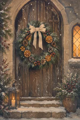 Christmas Wreath on Weathered Chapel Door