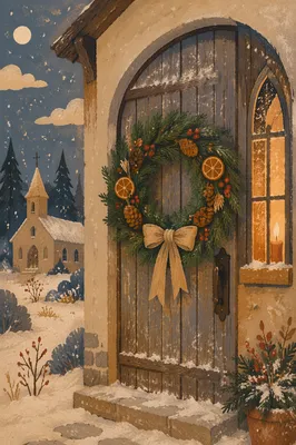 Christmas Wreath on Weathered Chapel Door