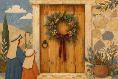 Rustic Christmas Wreath on Wooden Door