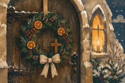 Handmade Christmas Wreath on Chapel Door