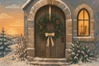 Handcrafted Christmas Wreath on Chapel Door
