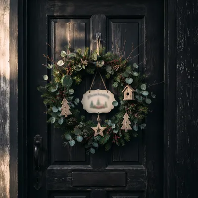 Rustic Christmas Wreath on Weathered Door