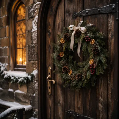 Christmas Wreath on Weathered Chapel Door