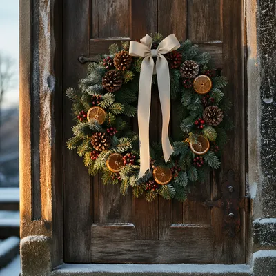 Christmas Wreath on Countryside Chapel Door
