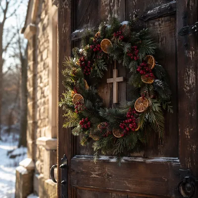 Christmas Wreath on Country Chapel Door
