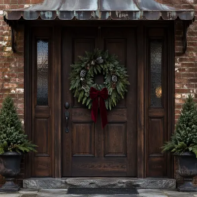 Christmas Wreath on Rustic Wooden Door