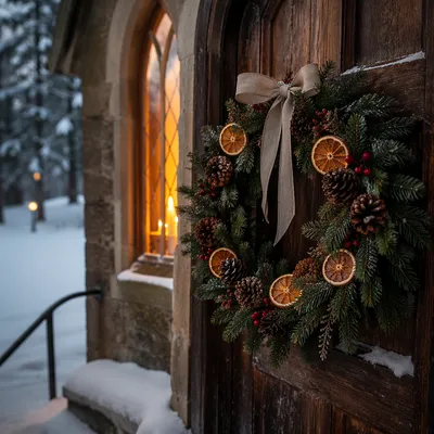 Christmas Wreath on Weathered Chapel Door