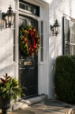 Christmas Wreath on Elegant Wooden Door