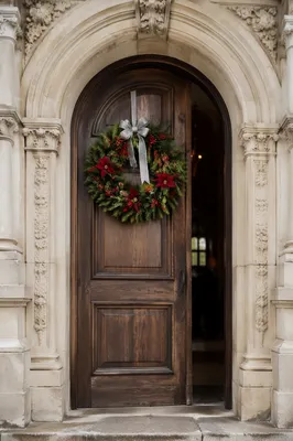 Christmas Wreath on Rustic Church Door