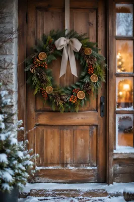 Rustic Christmas Wreath on Cottage Door