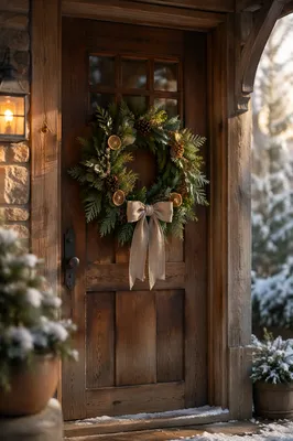 Rustic Christmas Wreath on Cottage Door