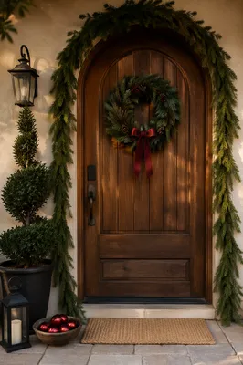 Christmas Wreath on Rustic Wooden Door