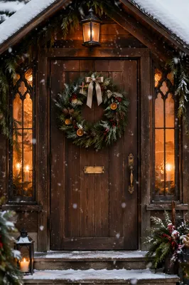 Christmas Wreath on Snowy Chapel Door