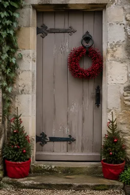 Christmas Berry Wreath on Cottage Door