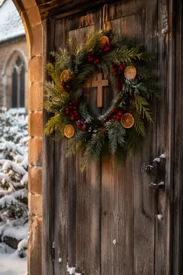 Christmas Wreath on Country Chapel Door