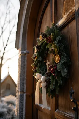 Christmas Wreath on Weathered Chapel Door