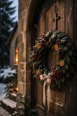 Christmas Wreath on Weathered Chapel Door