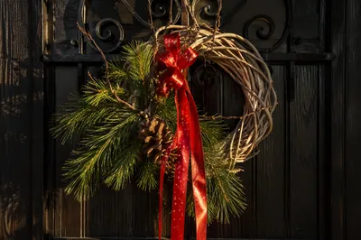 Rustic Christmas Wreath on Wooden Door