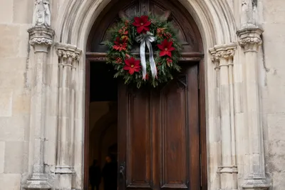 Christmas Wreath on Rustic Church Door