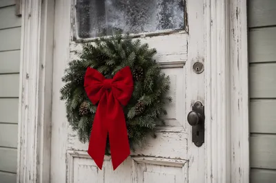 Christmas Wreath on Weathered White Door