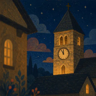 Midnight Church Clock Tower New Year